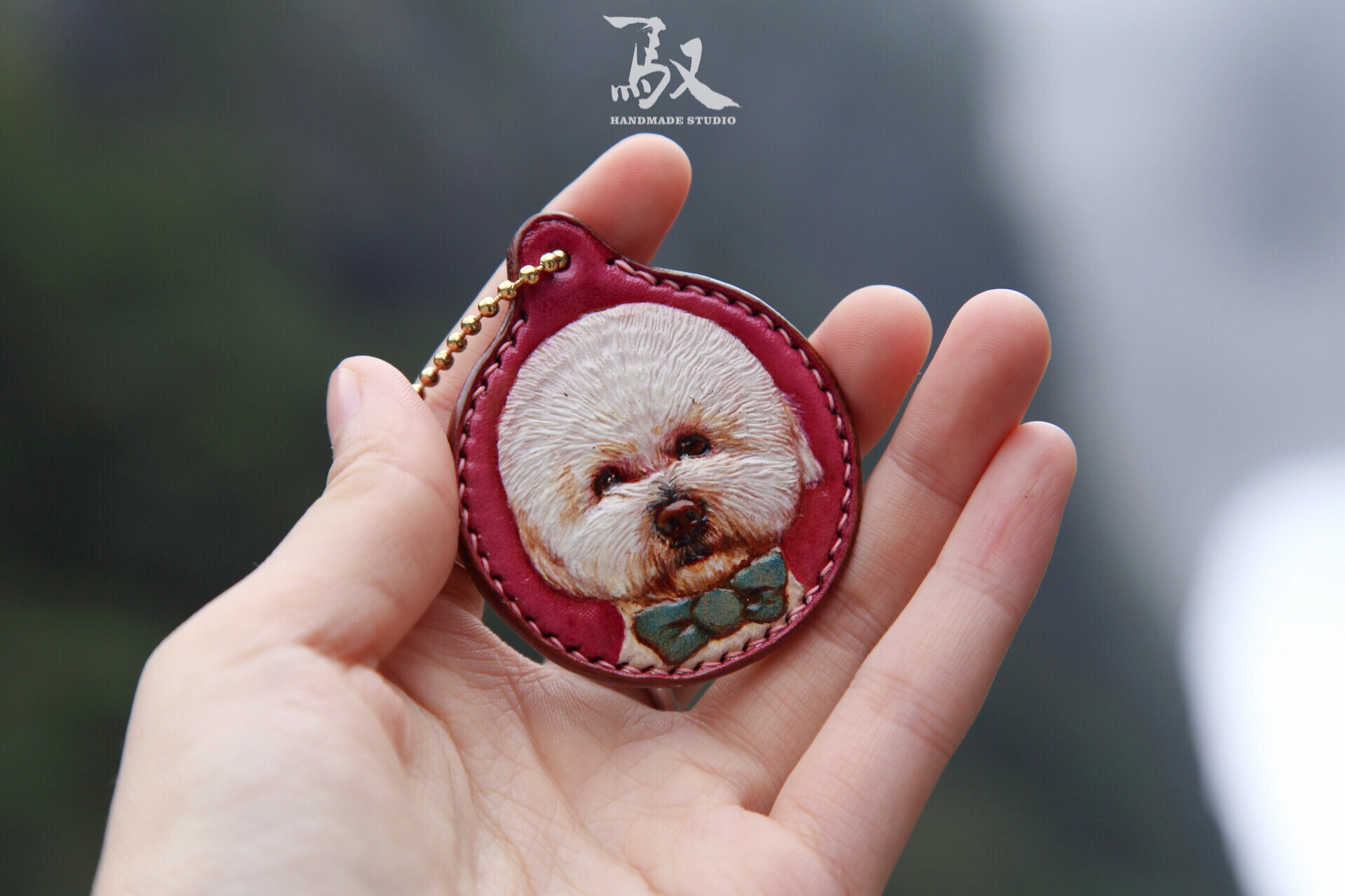 驭原创手工皮具 手工皮雕定制写实DIY牛皮钥匙扣猫牌狗牌宠物照片